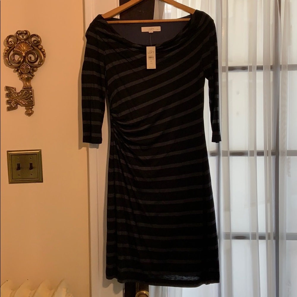 Closet Clear Out! Sale NWT LOFT black and gray diagonal stripe SP dress!